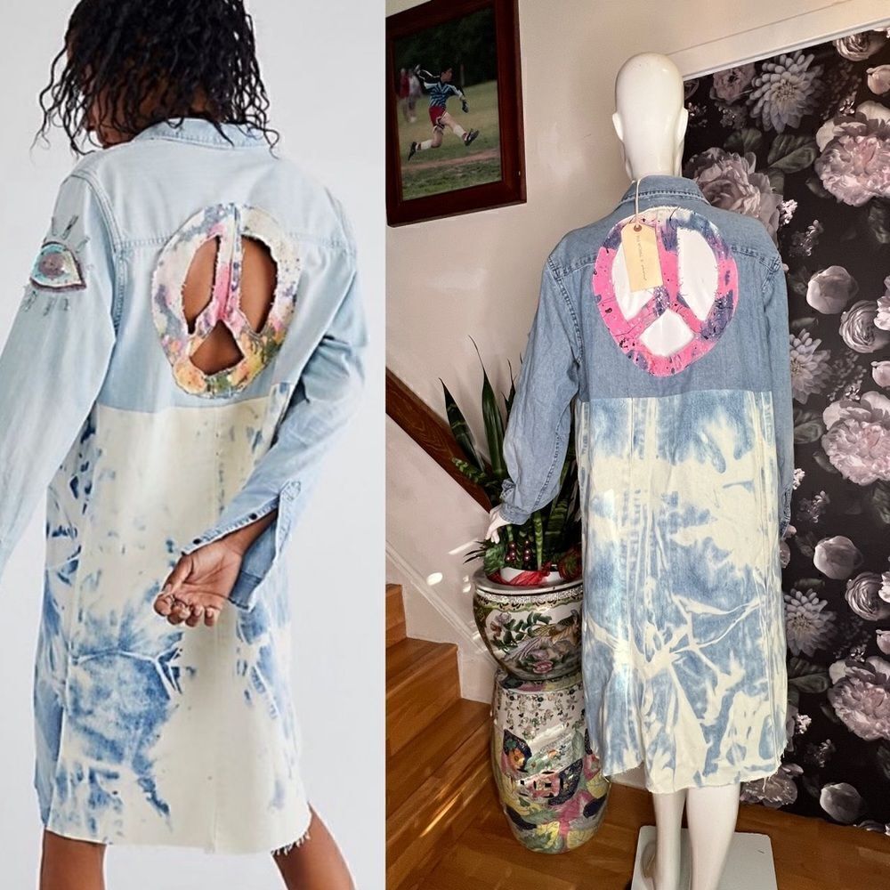 New Free People Tricia Fix Denim Cutout Patch jacket - Picture 1 of 4